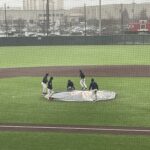 Rain delay during Liberty Flames baseball scrimmage